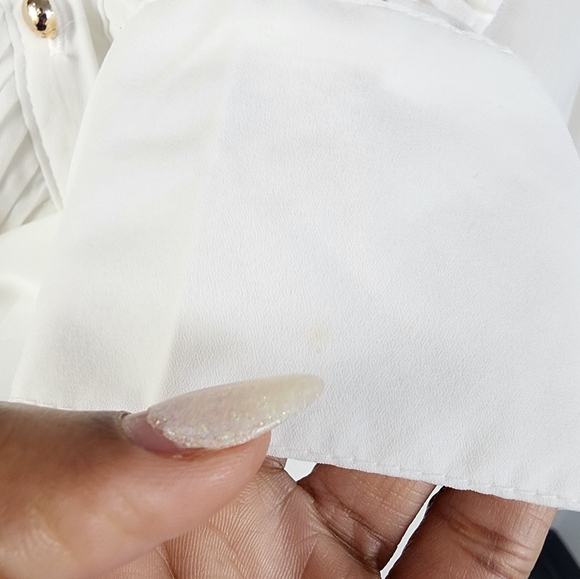 NWT Haute Monde Women's White Ruffled Sheer Button Front Blouse Shirt Top, sz LG - Picture 4 of 12